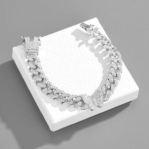 Silver plated and full diamond zircon Cuban link bracelet.